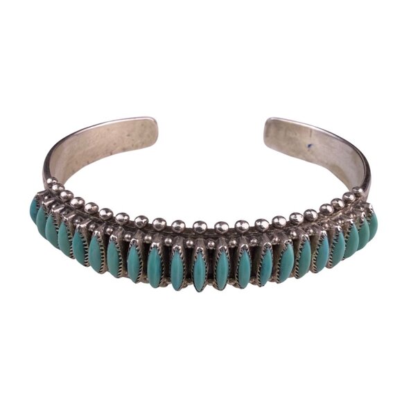 Zani B. Womens Silver Turquoise Sterling Cuff Bracelet Needlepoint Handmade